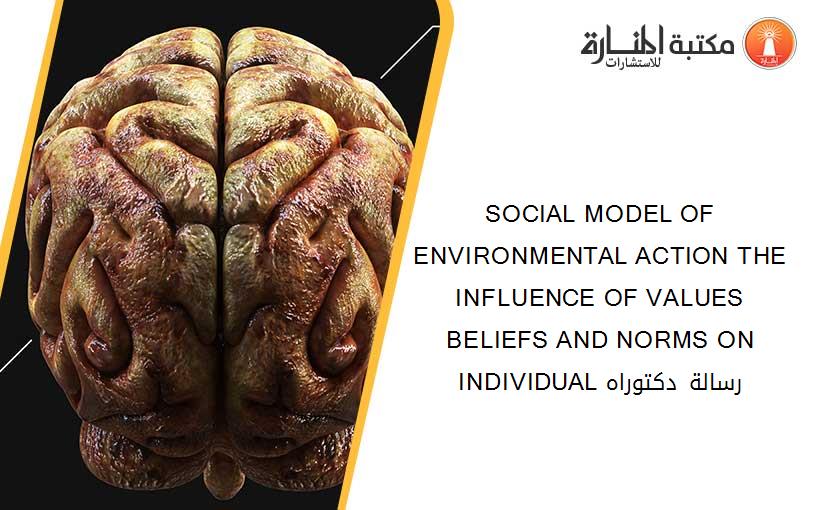 SOCIAL MODEL OF ENVIRONMENTAL ACTION THE INFLUENCE OF VALUES BELIEFS AND NORMS ON INDIVIDUAL رسالة دكتوراه