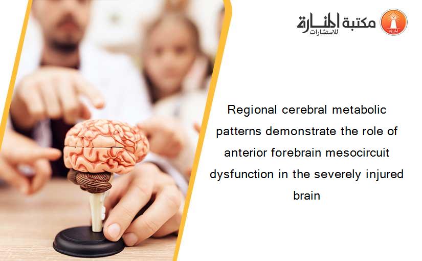 Regional cerebral metabolic patterns demonstrate the role of anterior forebrain mesocircuit dysfunction in the severely injured brain