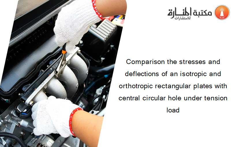 Comparison the stresses and deflections of an isotropic and orthotropic rectangular plates with central circular hole under tension load