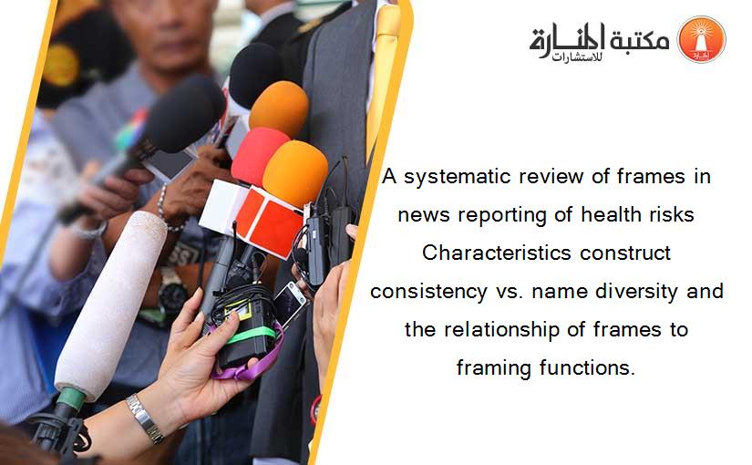 A systematic review of frames in news reporting of health risks Characteristics construct consistency vs. name diversity and the relationship of frames to framing functions.
