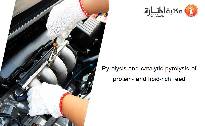 Pyrolysis and catalytic pyrolysis of protein- and lipid-rich feed