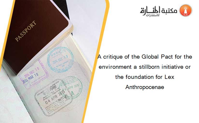 A critique of the Global Pact for the environment a stillborn initiative or the foundation for Lex Anthropocenae