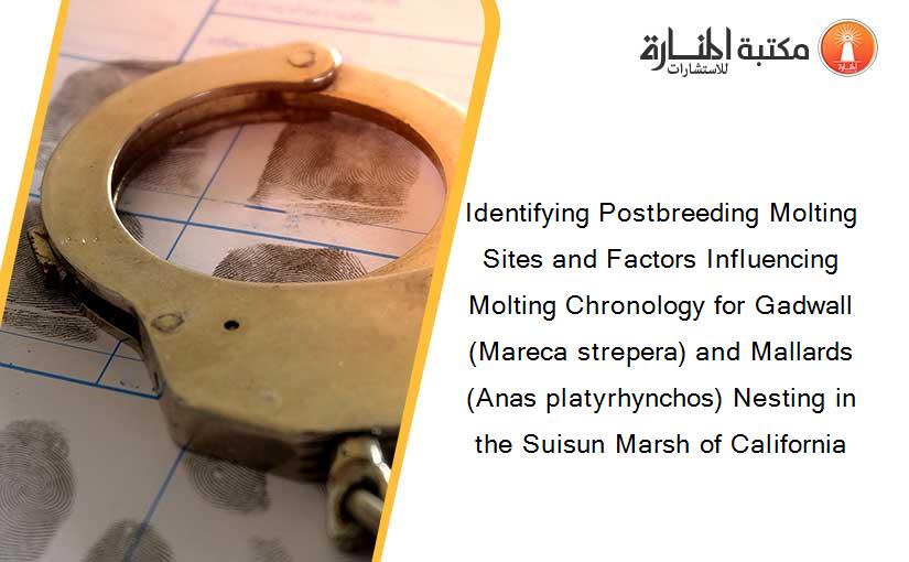 Identifying Postbreeding Molting Sites and Factors Influencing Molting Chronology for Gadwall (Mareca strepera) and Mallards (Anas platyrhynchos) Nesting in the Suisun Marsh of California