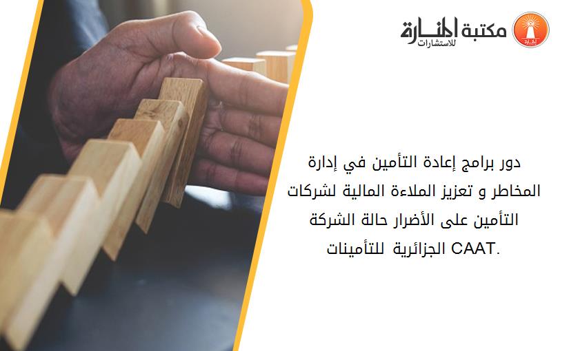 دور برامج إعادة التأمين في إدارة المخاطر و تعزيز الملاءة المالية لشركات التأمين على الأضرار_ حالة الشركة الجزائرية للتأمينات CAAT.