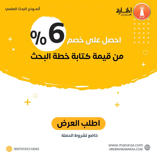 احصل على خصم 6% من قيمة كتابة خطة البحث