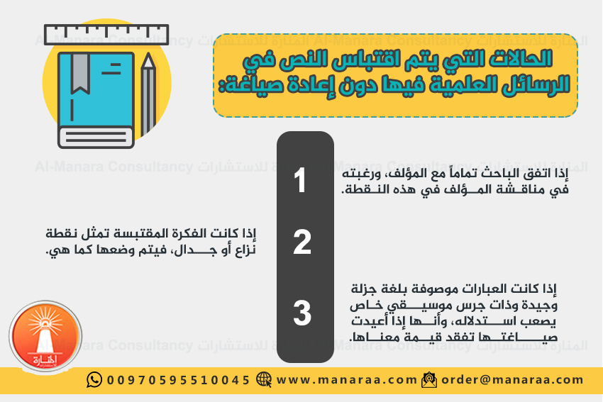  الحالات التي يتم اقتباس النص في الرسائل العلمية فيها دون إعادة الصياغة 